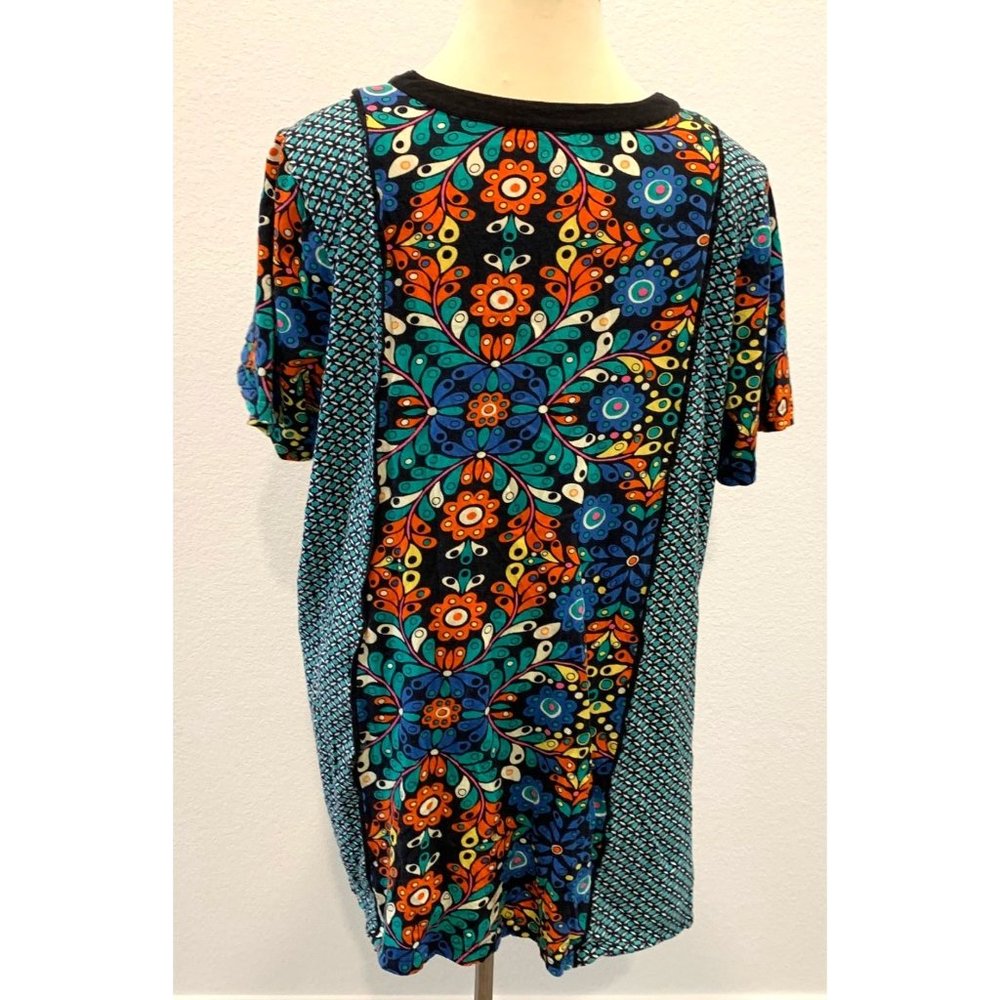 ULLA POCKEN Blue Orange Floral Mixed Print Henley Cotton Knit Tunic Dress 20/22 - Picture 4 of 12